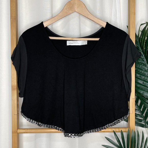 Alice McCall Tops - SOLD Alice McCall Black Chain Hem Crop Top Tee Size 8 Short Sleeve Casual